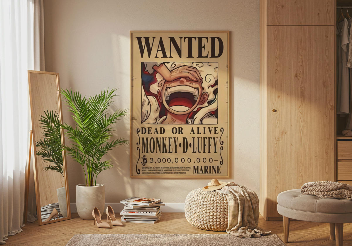 Luffy Gear 5 Wanted Poster, One Piece Anime Wall Art, Manga Print, Pirate Decor