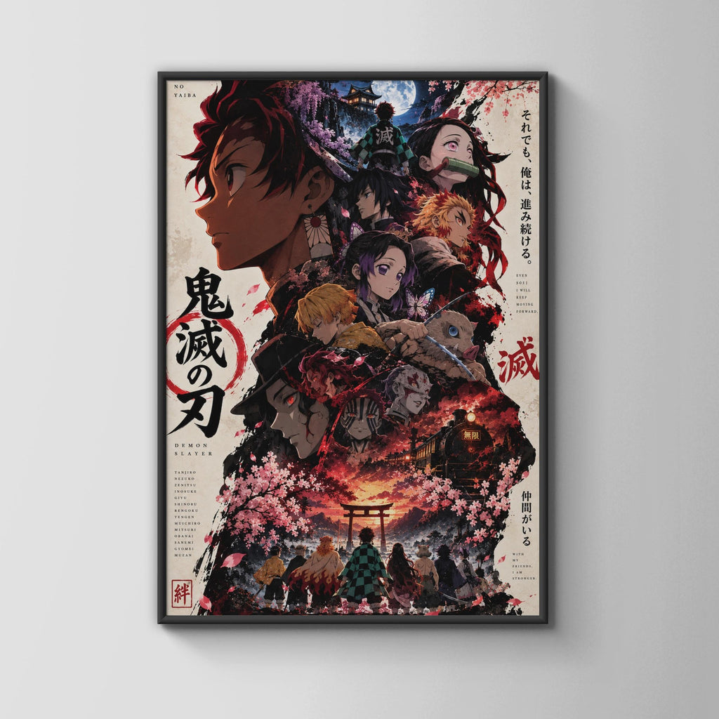 Demon Slayer Anime Poster, Kimetsu no Yaiba Wall Art, Purple Red Character Print