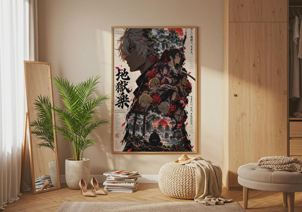 Hell's Paradise Jigokuraku Anime Poster, Gabimaru Wall Art, Red Moon Print