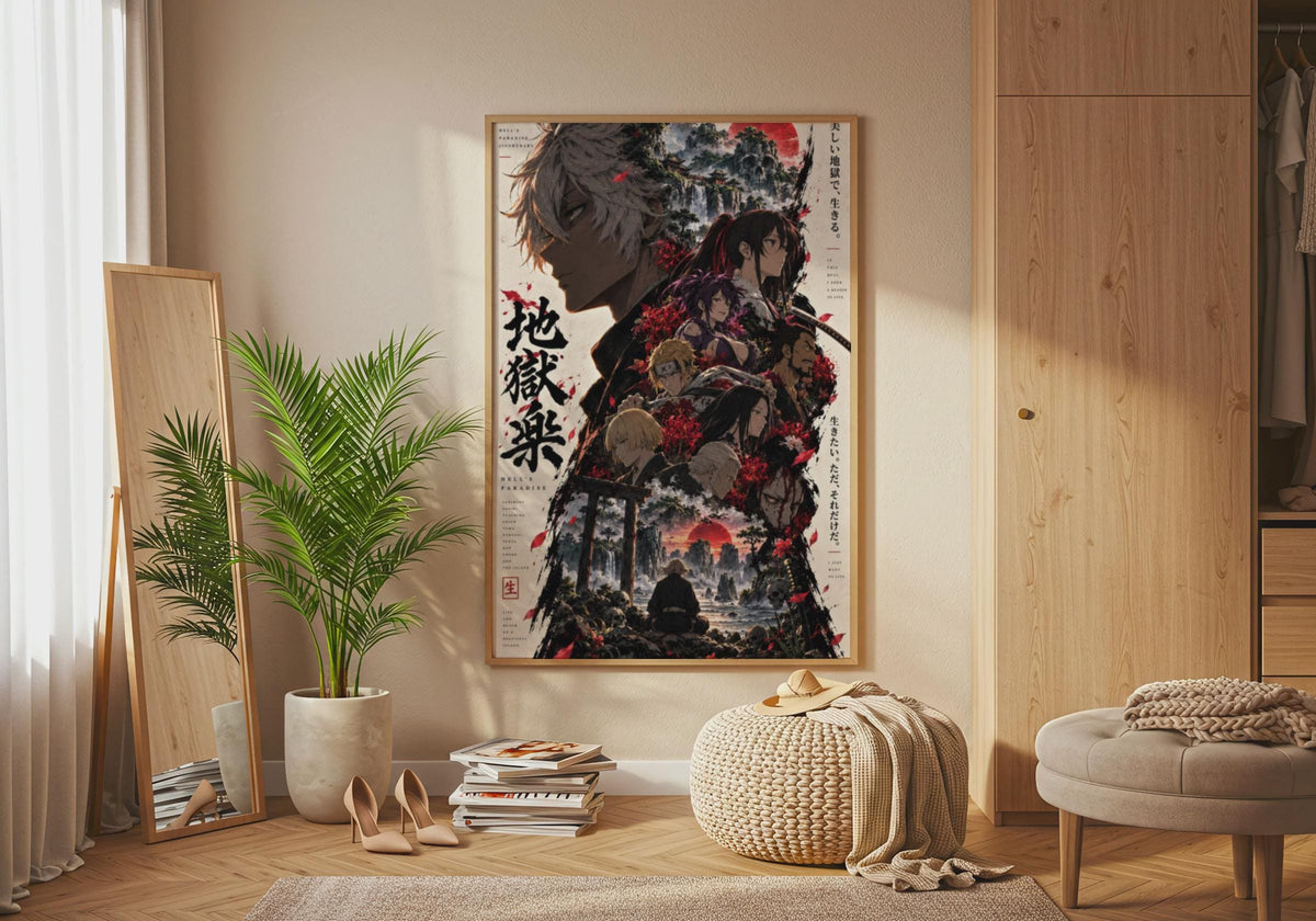 Hell's Paradise Jigokuraku Anime Poster, Gabimaru Wall Art, Red Moon Print