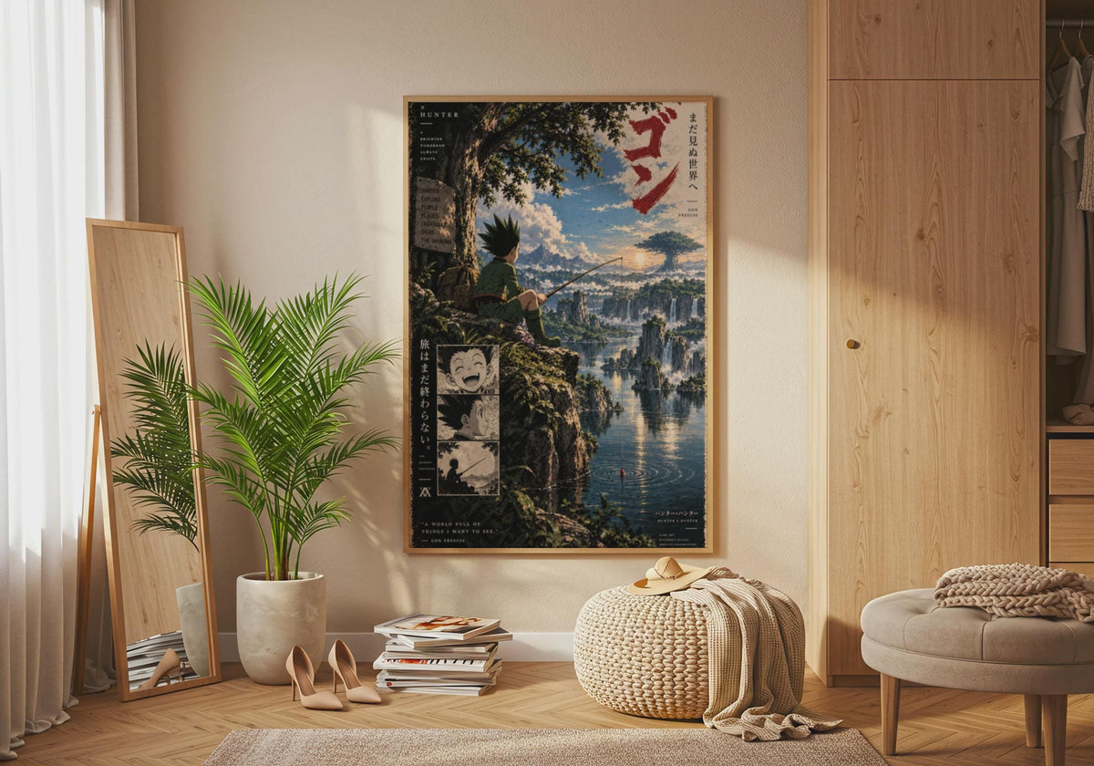 Gon Freecss Fishing Poster, Hunter x Hunter Anime Wall Art, Purple HxH Print