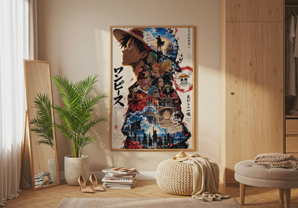 One Piece Straw Hat Pirates Poster, Luffy Crew Anime Wall Art, Japanese Style Print