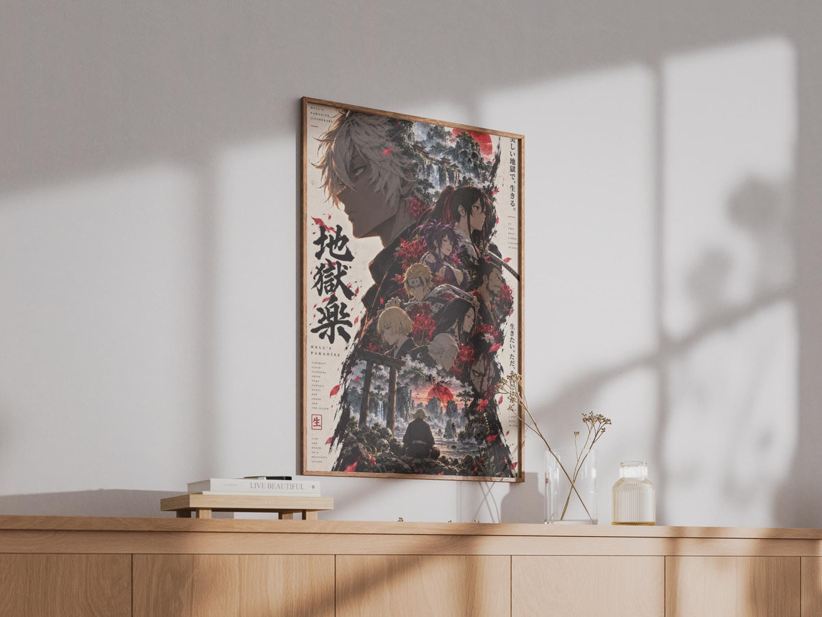 Hell's Paradise Jigokuraku Anime Poster, Gabimaru Wall Art, Red Moon Print