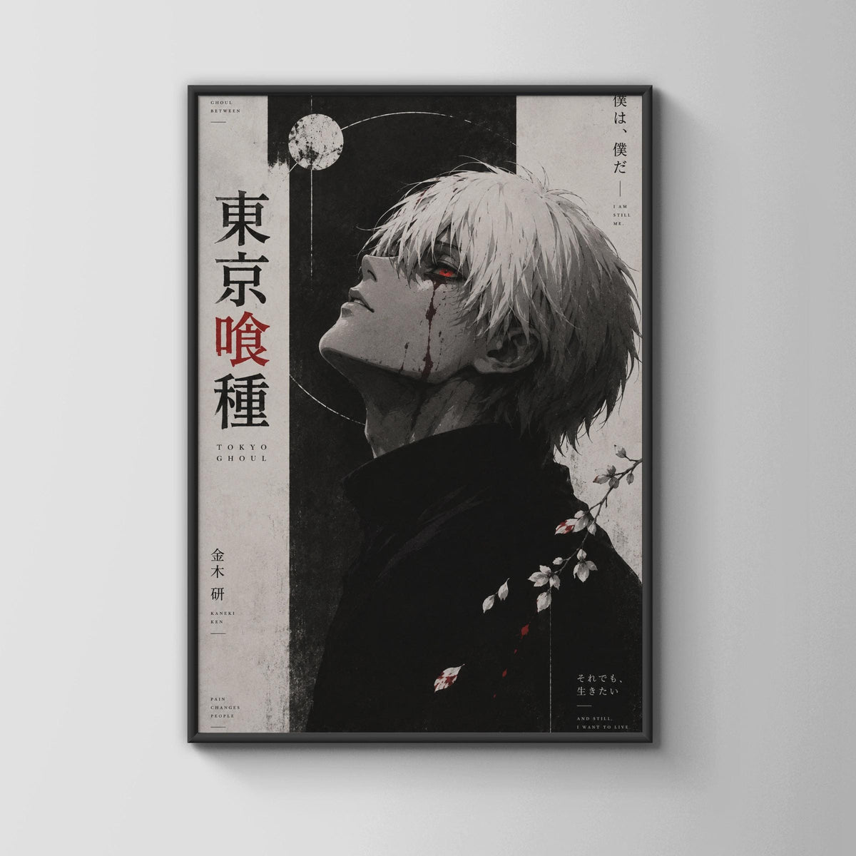 Tokyo Ghoul Kaneki Ken Anime Poster, Dark Minimalist Wall Art, Red Eye Print
