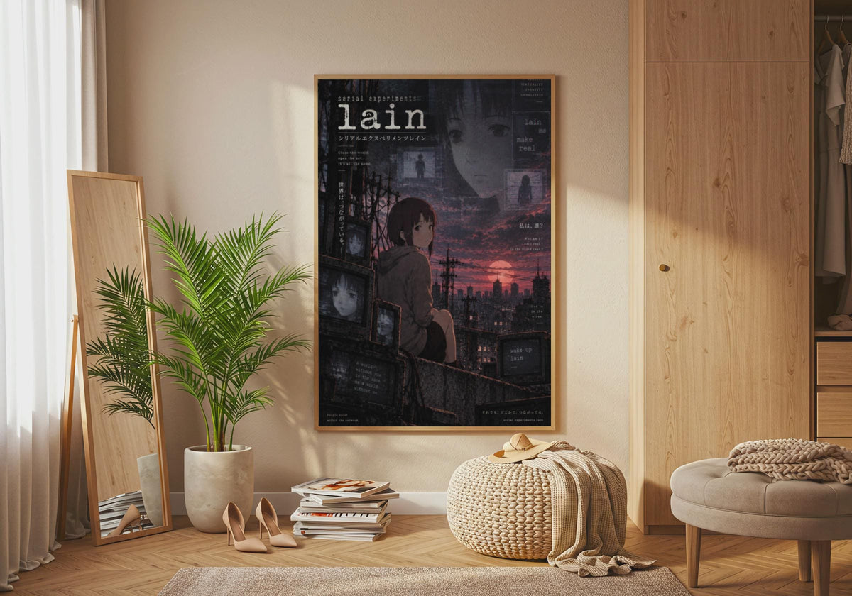 Serial Experiments Lain Anime Poster, Dark Cyberpunk Wall Art, Purple Dystopian Print