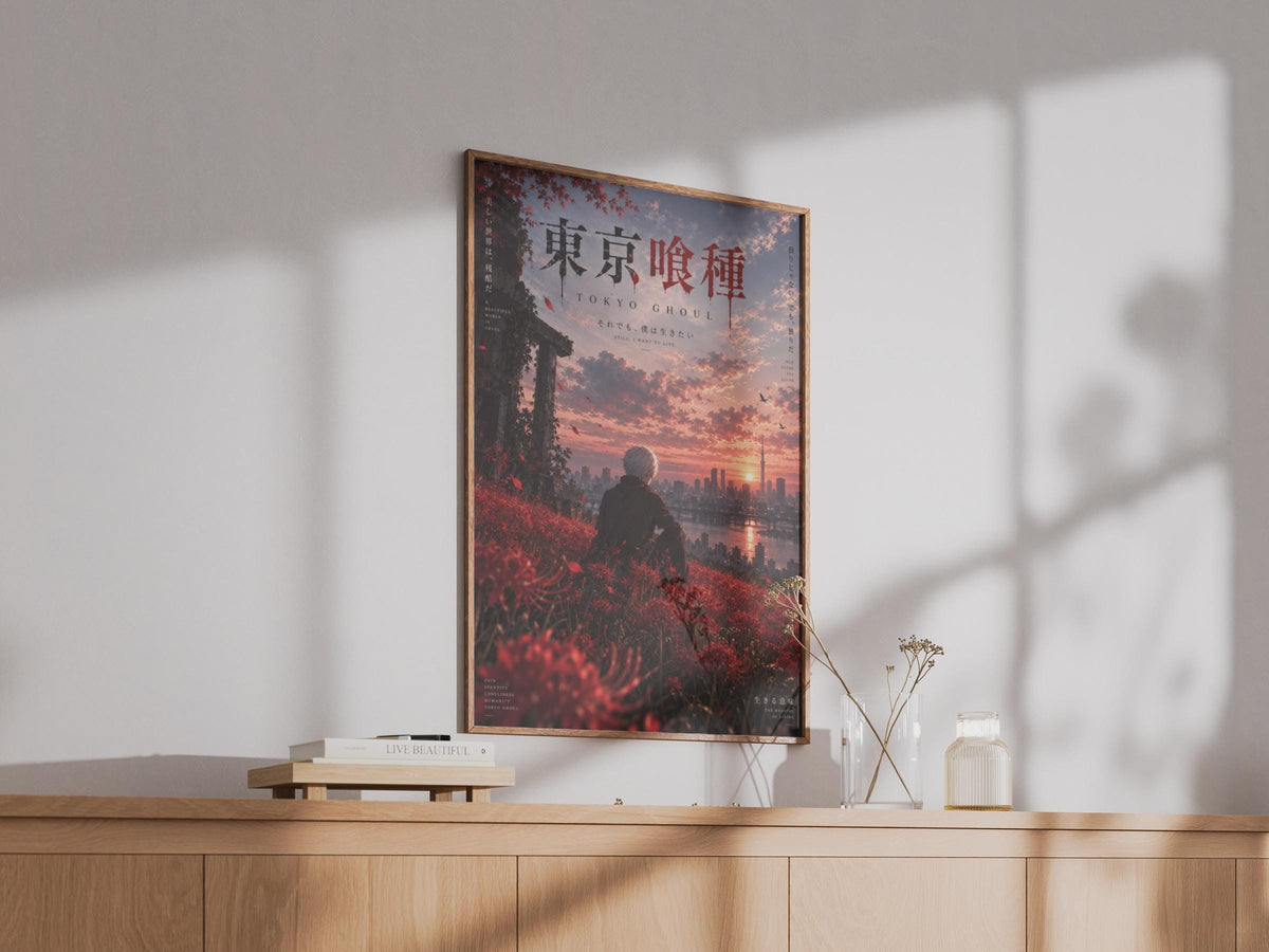 Tokyo Ghoul Kaneki Poster, Anime Wall Art, Red Spider Lily Sunset Print, Japanese