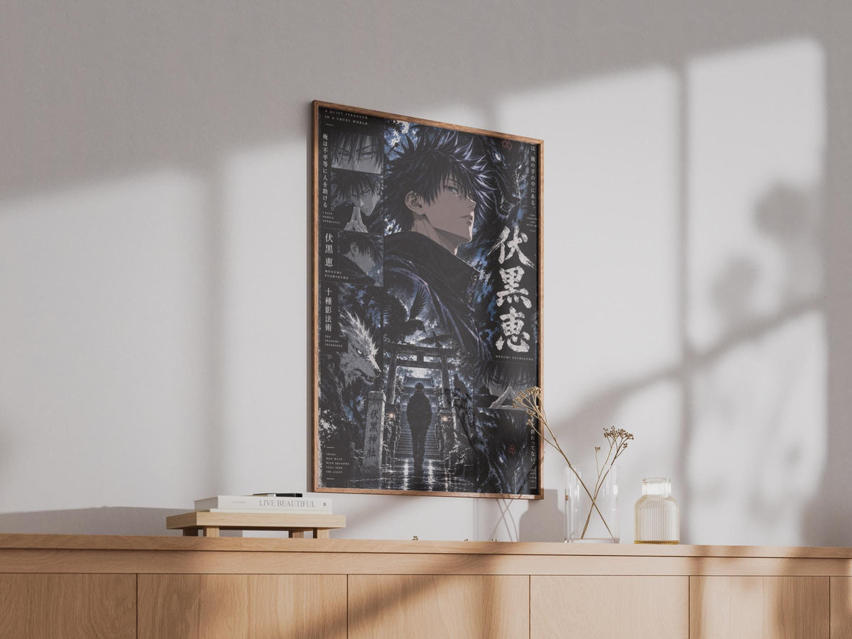 Megumi Fushiguro Anime Poster, Ten Shadows Technique Dark Manga Wall Art Print