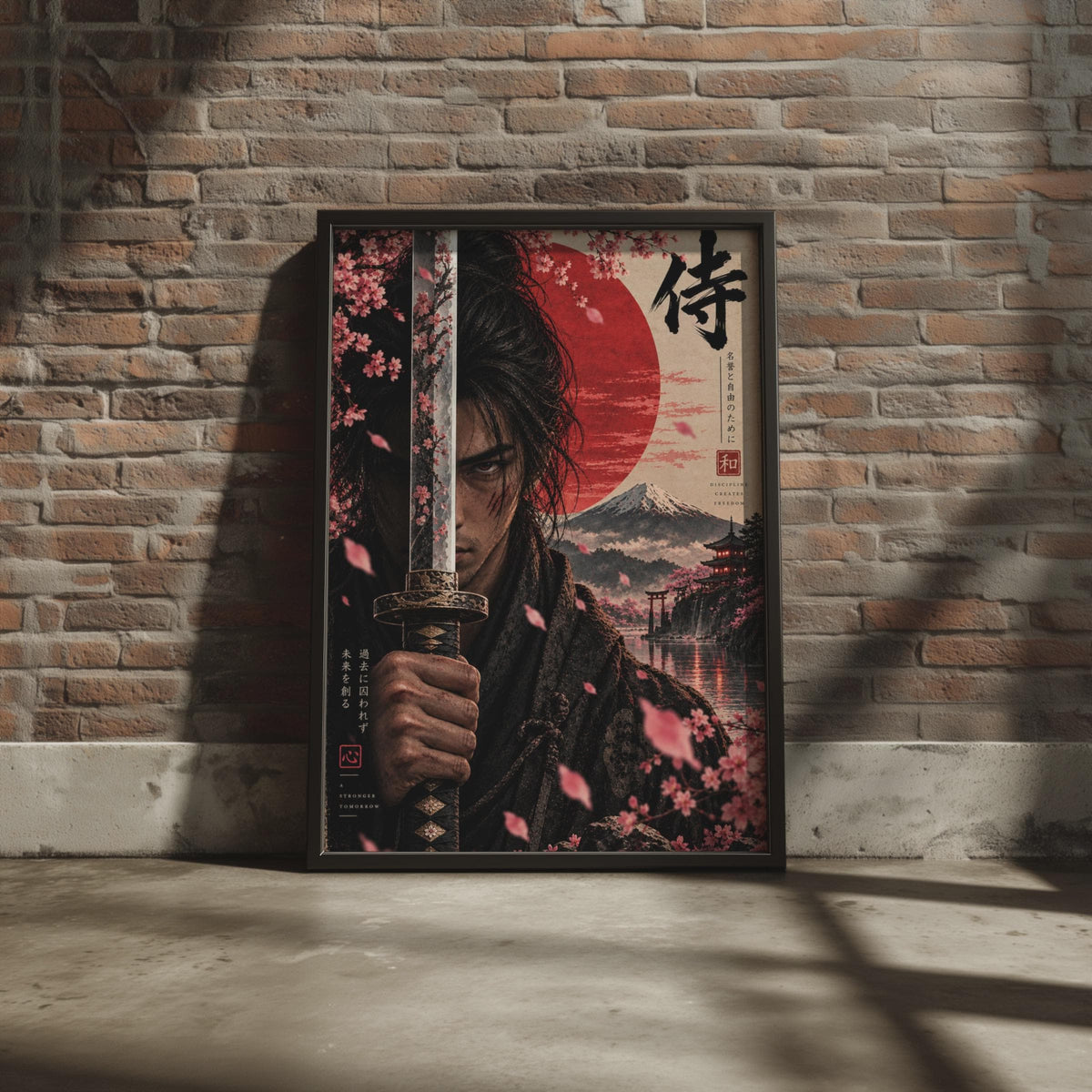 Samurai Warrior Poster, Japanese Katana Art, Cherry Blossom Print (Physical)