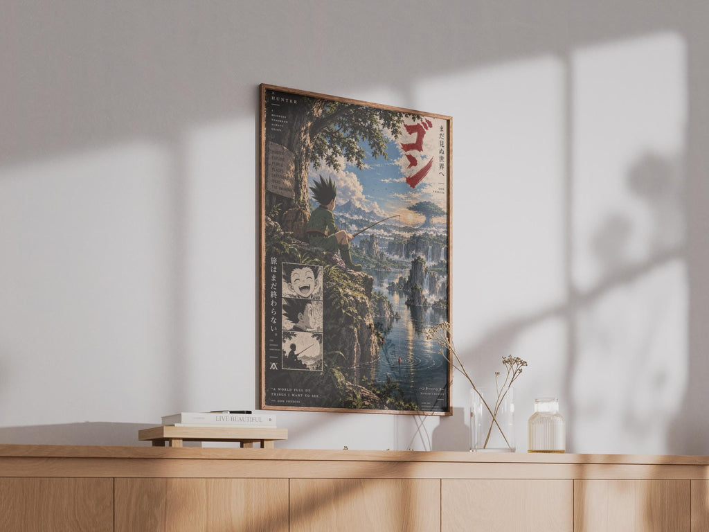 Gon Freecss Fishing Poster, Hunter x Hunter Anime Wall Art, Purple HxH Print