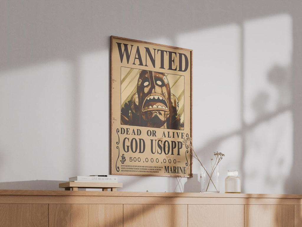 God Usopp Wanted Poster, One Piece Anime Wall Art, Manga Print, Pirate Decor
