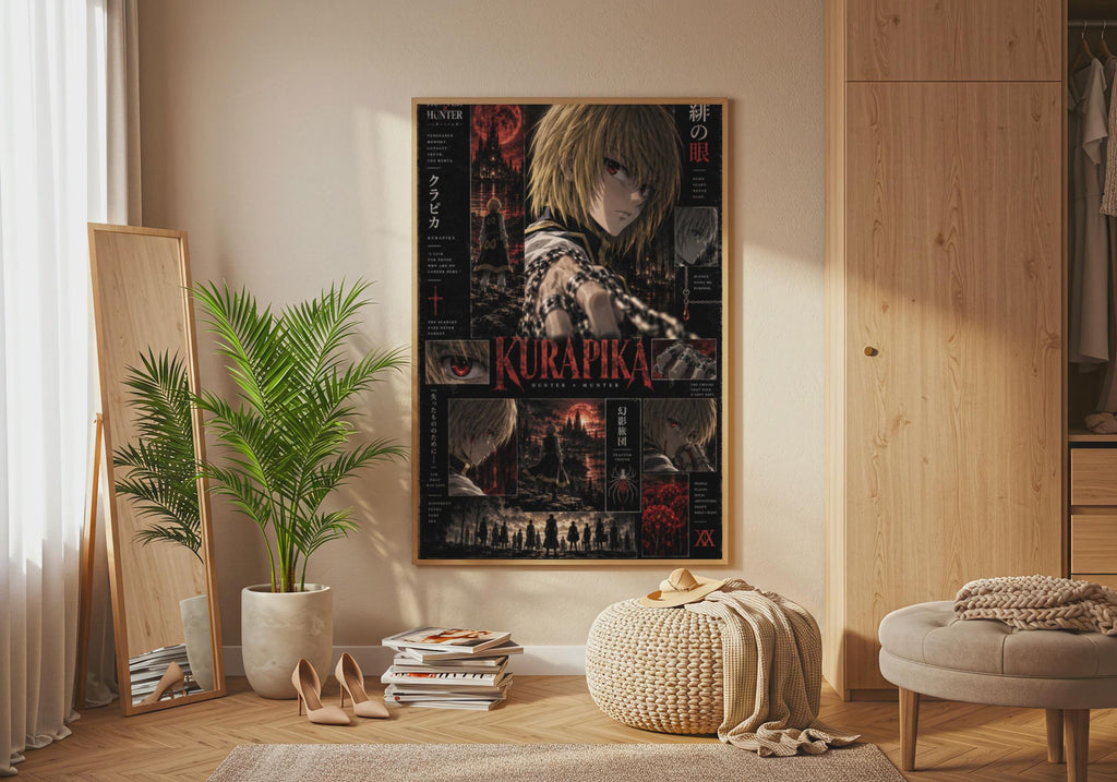 Kurapika Hunter x Hunter Poster, Scarlet Eyes Anime Wall Art, Dark Red Collage Print