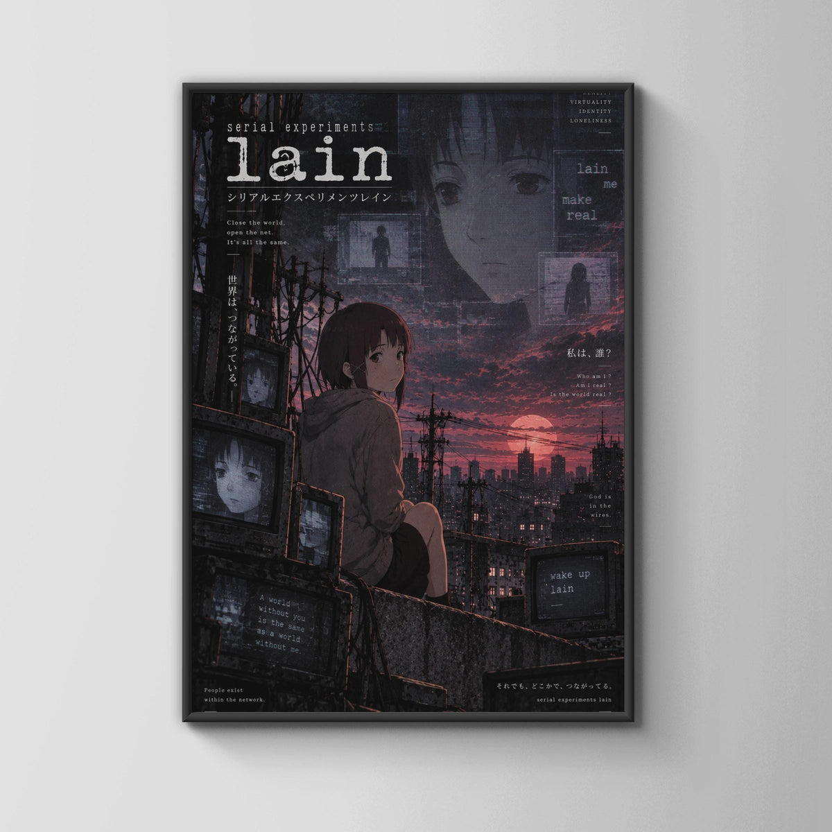 Serial Experiments Lain Anime Poster, Dark Cyberpunk Wall Art, Purple Dystopian Print