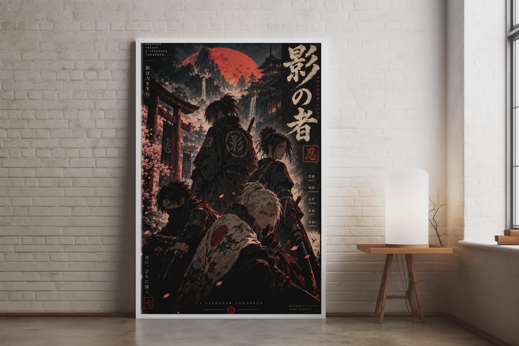 Shadow Shinobi Red Moon Wall Art, Dark Ninja Print
