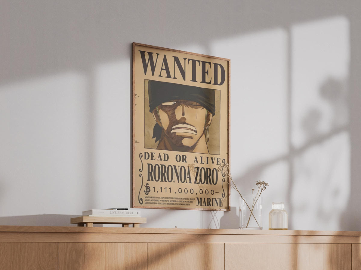 Roronoa Zoro Wanted Poster, One Piece Anime Wall Art, Bounty Print, Manga Decor