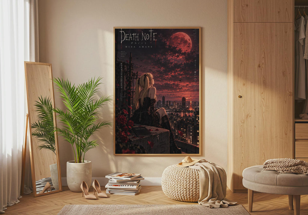 Misa Amane Death Note Anime Poster, Gothic Red Moon Tokyo Wall Art Print