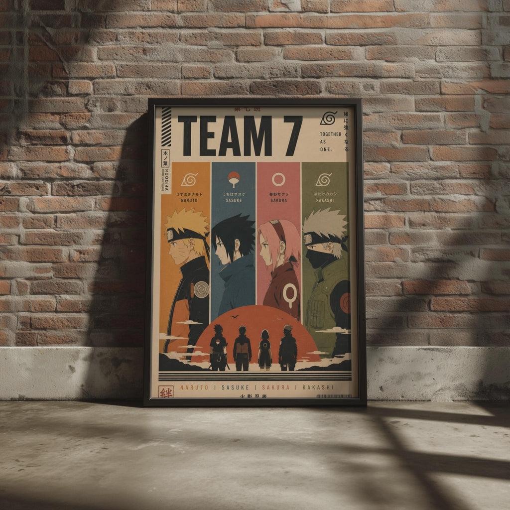 Team 7 Naruto Anime Poster, Retro Minimalist Wall Art, Kakashi Sakura Sasuke Print