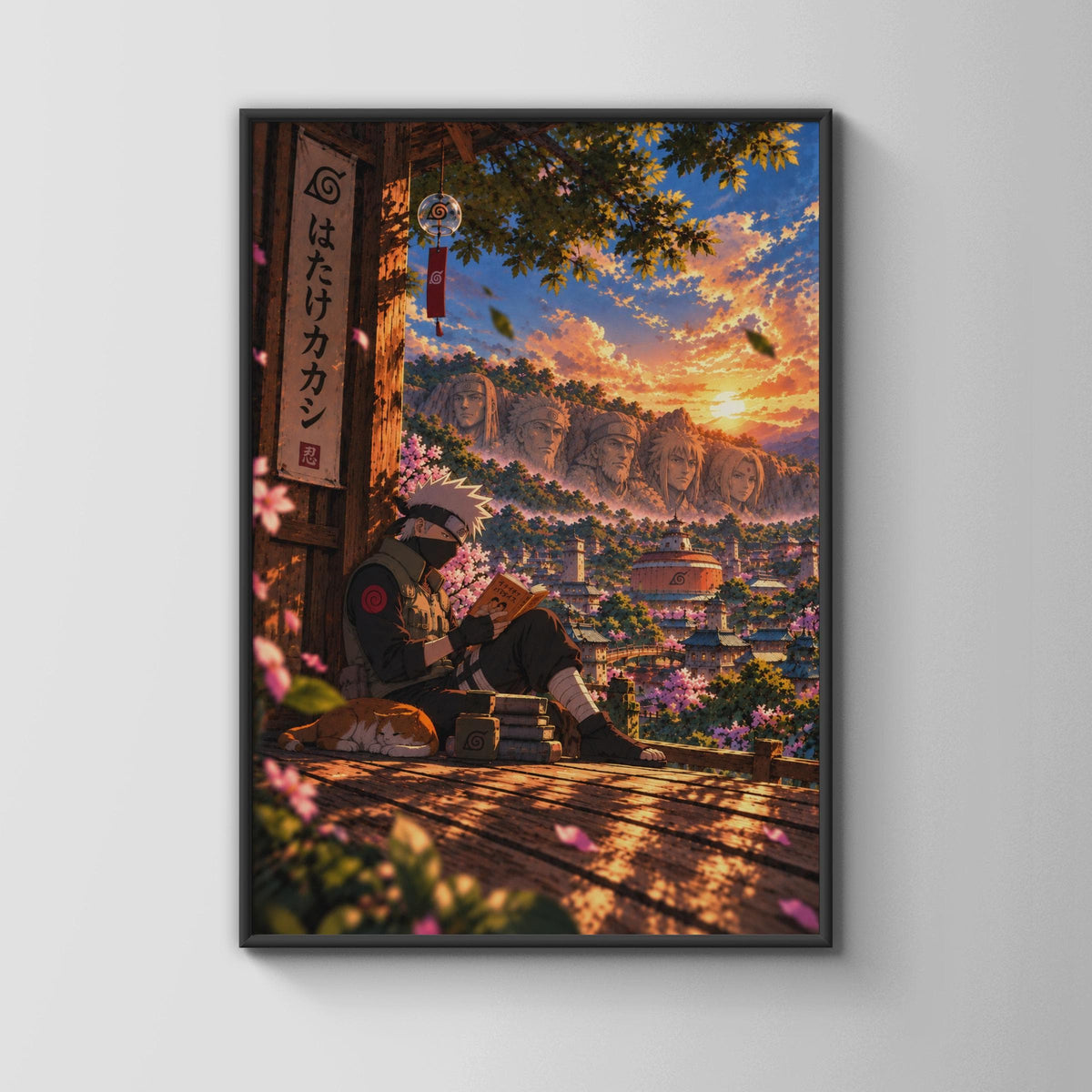 Kakashi Hatake Poster, Naruto Anime Wall Art, Konoha Sunset Print, Hokage Rock