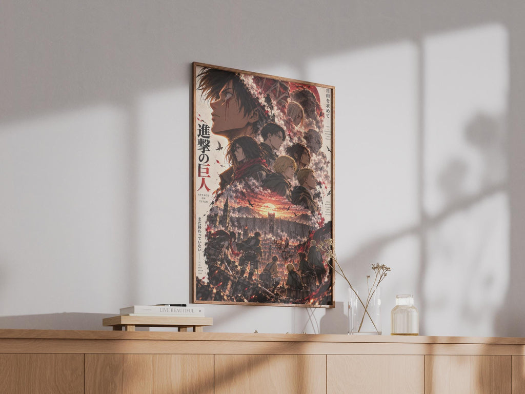 Attack on Titan Anime Poster, AOT Wall Art, Eren Levi Mikasa, Purple Cry Print