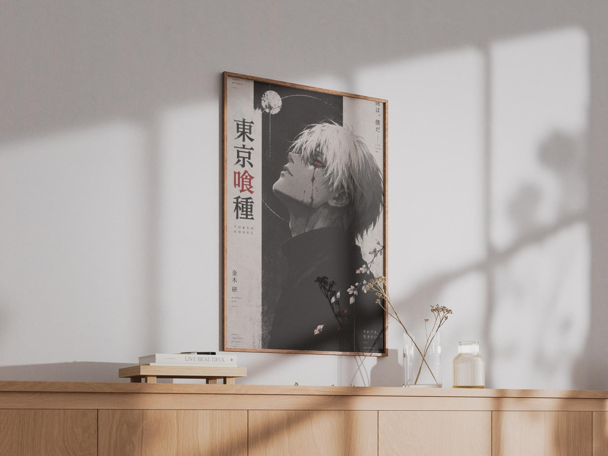 Tokyo Ghoul Kaneki Ken Anime Poster, Dark Minimalist Wall Art, Red Eye Print