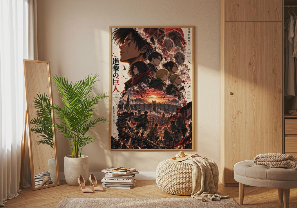 Attack on Titan Anime Poster, AOT Wall Art, Eren Levi Mikasa, Purple Cry Print