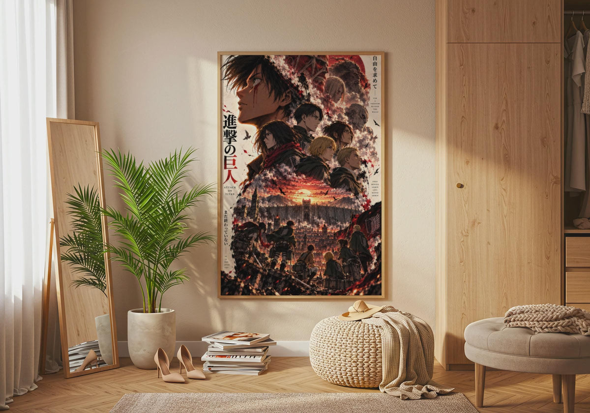 Attack on Titan Anime Poster, AOT Wall Art, Eren Levi Mikasa, Purple Cry Print