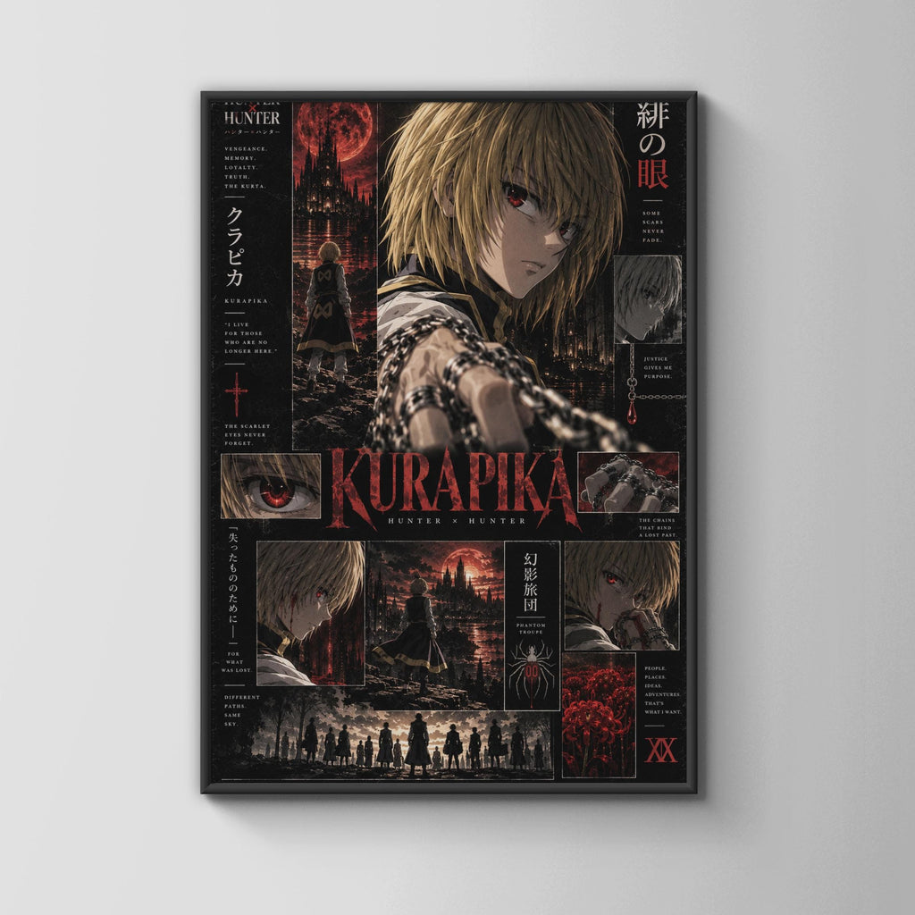 Kurapika Hunter x Hunter Poster, Scarlet Eyes Anime Wall Art, Dark Red Collage Print
