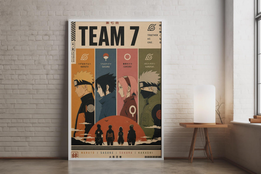 Team 7 Naruto Anime Poster, Retro Minimalist Wall Art, Kakashi Sakura Sasuke Print