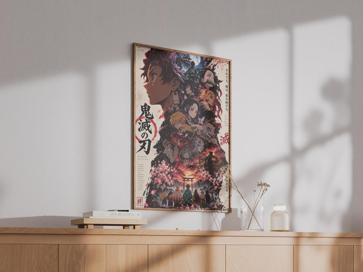 Demon Slayer Anime Poster, Kimetsu no Yaiba Wall Art, Purple Red Character Print