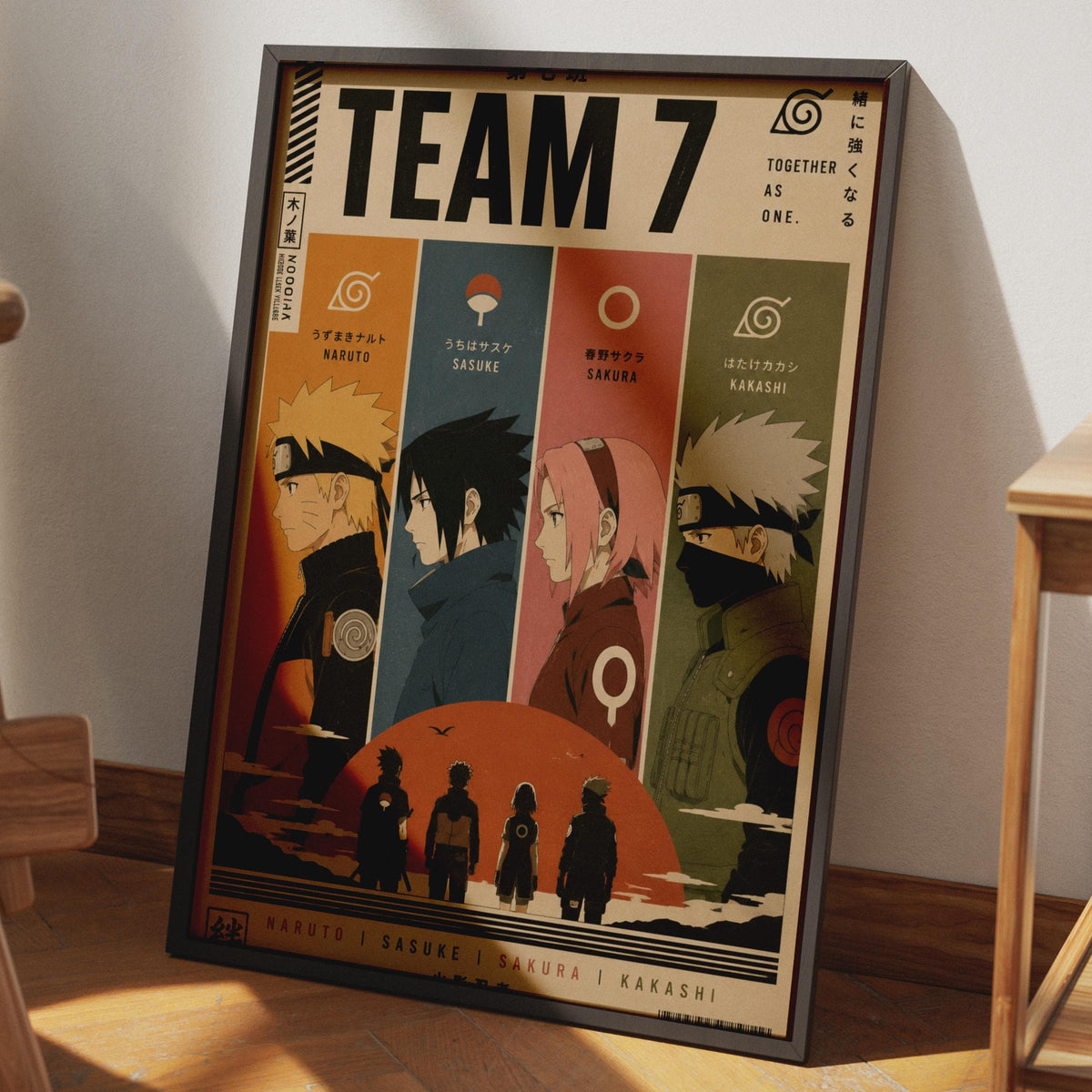 Team 7 Naruto Anime Poster, Retro Minimalist Wall Art, Kakashi Sakura Sasuke Print