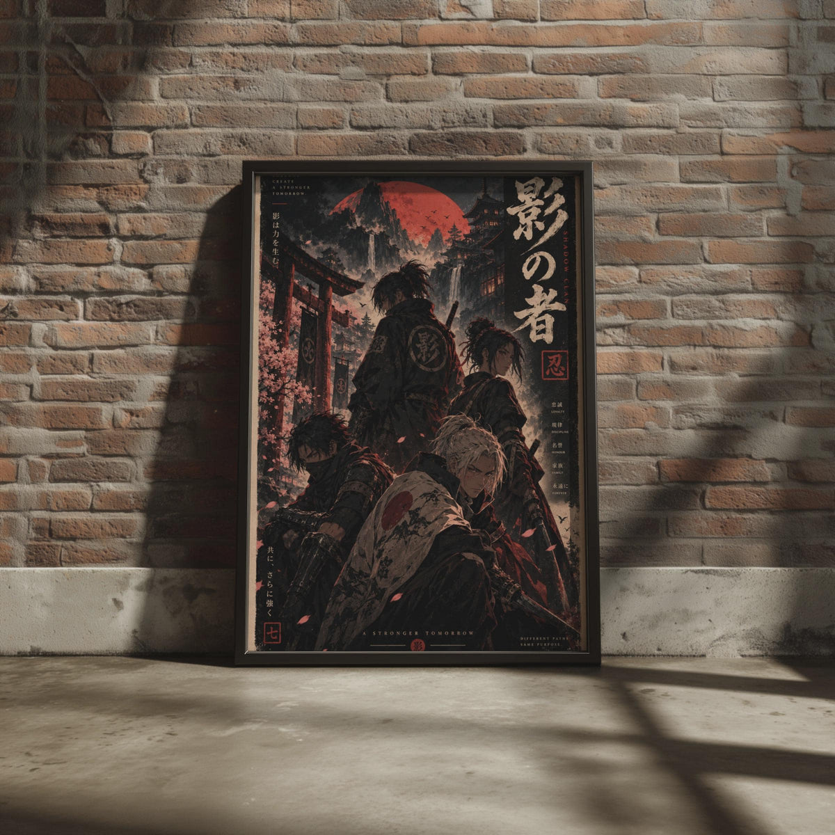 Shadow Shinobi Red Moon Wall Art, Dark Ninja Print