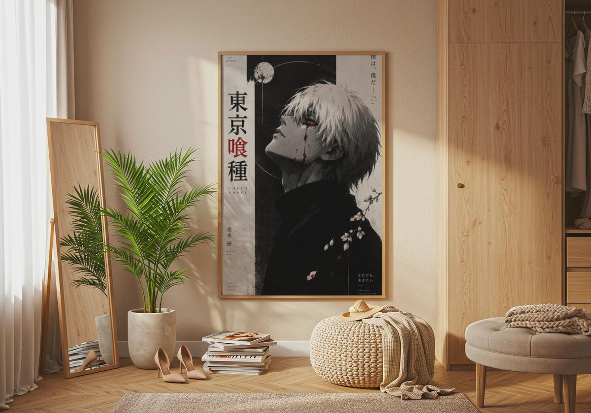 Tokyo Ghoul Kaneki Ken Anime Poster, Dark Minimalist Wall Art, Red Eye Print