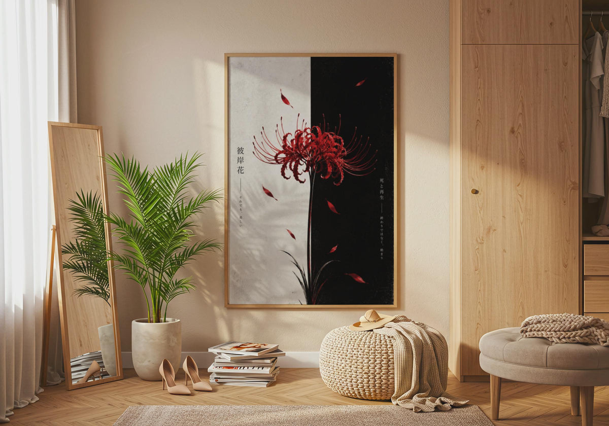 Red Spider Lily Poster, Japanese Flower Wall Art, Dark Floral Print, Higanbana