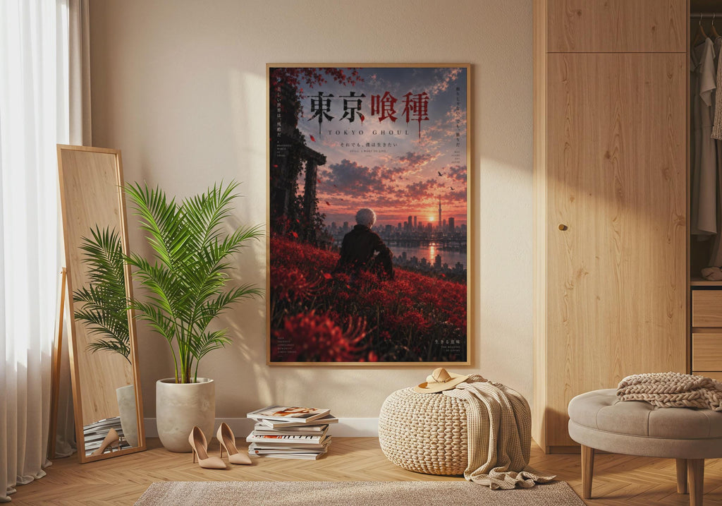 Tokyo Ghoul Kaneki Poster, Anime Wall Art, Red Spider Lily Sunset Print, Japanese