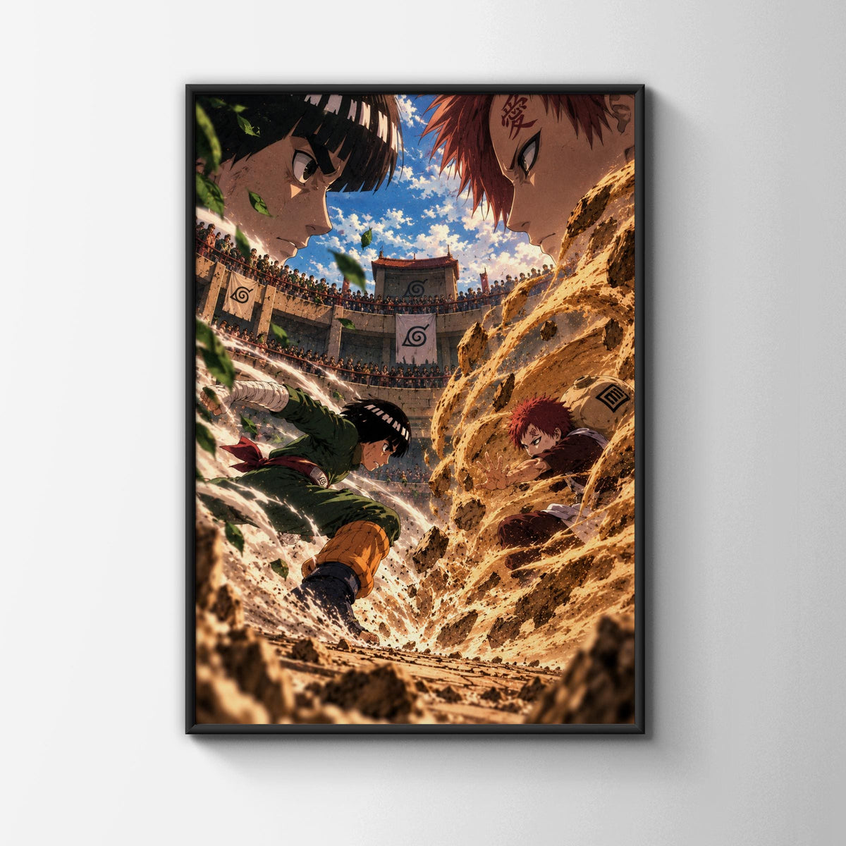 Rock Lee vs Gaara Naruto Anime Fight Scene Poster, Chunin Exams Wall Art Print