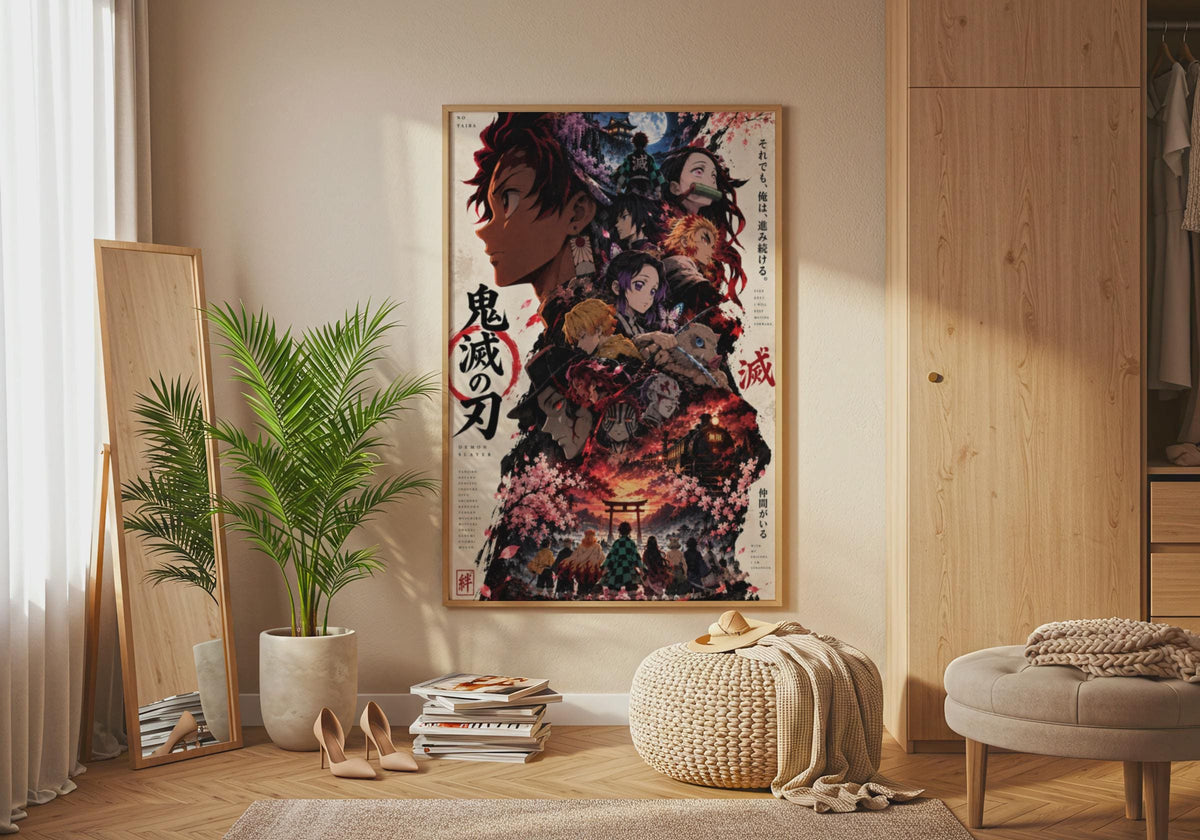 Demon Slayer Anime Poster, Kimetsu no Yaiba Wall Art, Purple Red Character Print