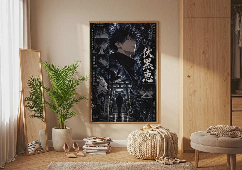 Megumi Fushiguro Anime Poster, Ten Shadows Technique Dark Manga Wall Art Print