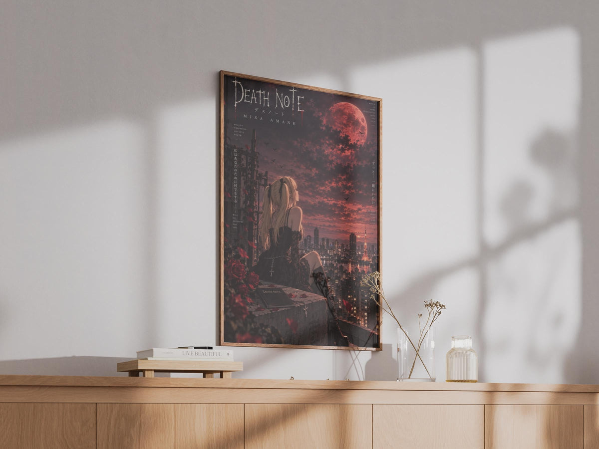 Misa Amane Death Note Anime Poster, Gothic Red Moon Tokyo Wall Art Print