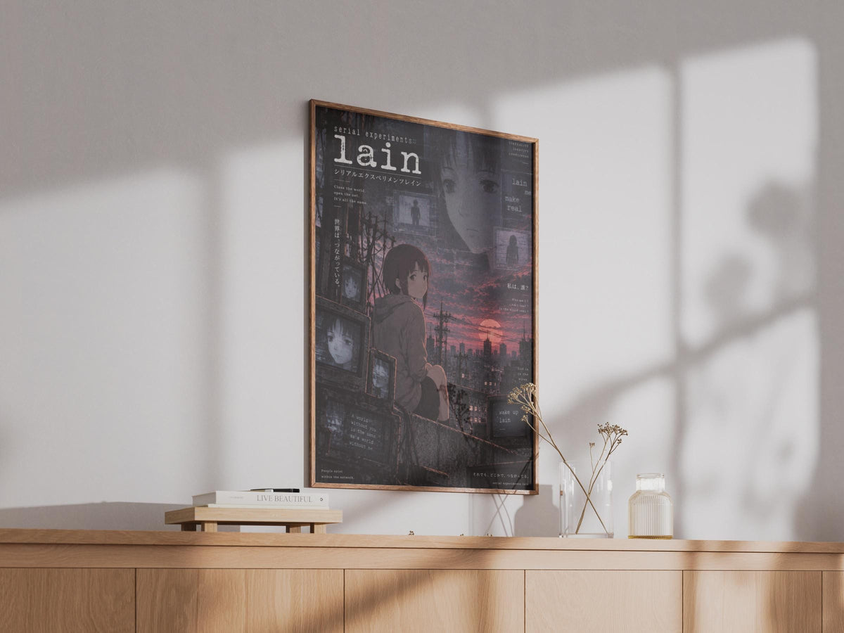 Serial Experiments Lain Anime Poster, Dark Cyberpunk Wall Art, Purple Dystopian Print