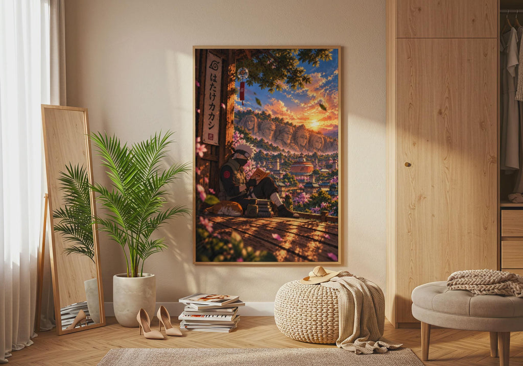 Kakashi Hatake Poster, Naruto Anime Wall Art, Konoha Sunset Print, Hokage Rock