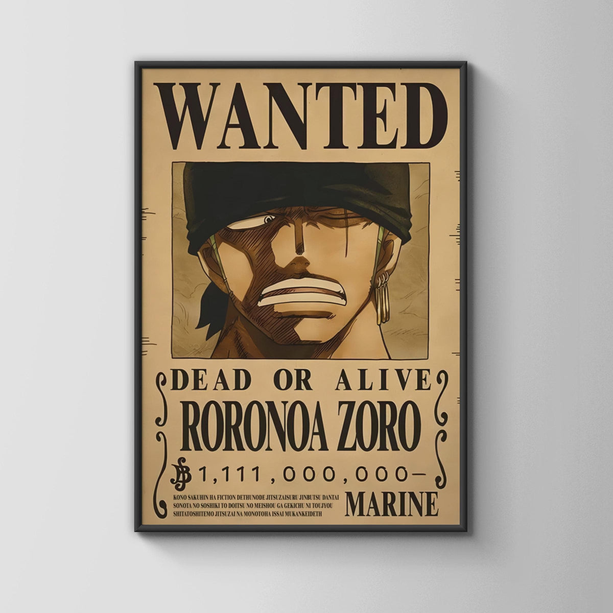 Roronoa Zoro Wanted Poster, One Piece Anime Wall Art, Bounty Print, Manga Decor