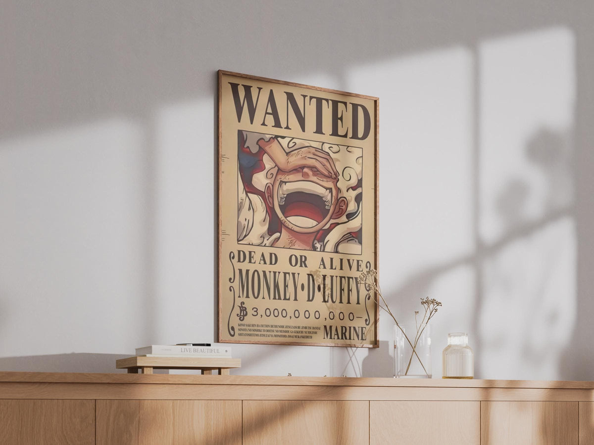 Luffy Gear 5 Wanted Poster, One Piece Anime Wall Art, Manga Print, Pirate Decor